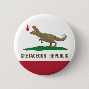 Cretaceous Republic California Flag T-rex Dinosaur Button