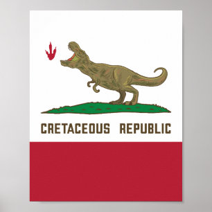 Cretaceous Republic California Flag T-rex Dinosaur Poster