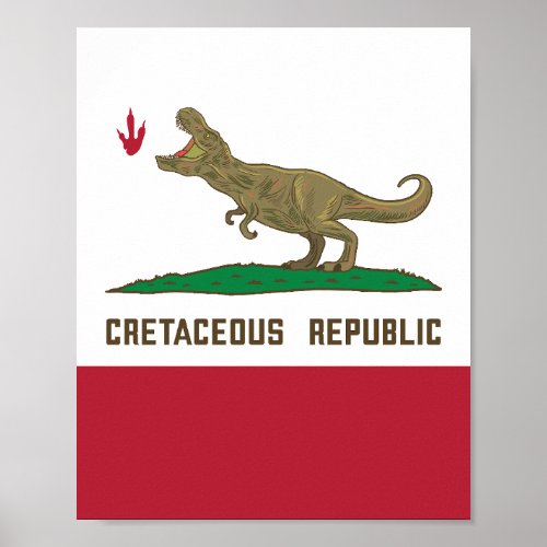 Cretaceous Republic California Flag T_rex Dinosaur Poster