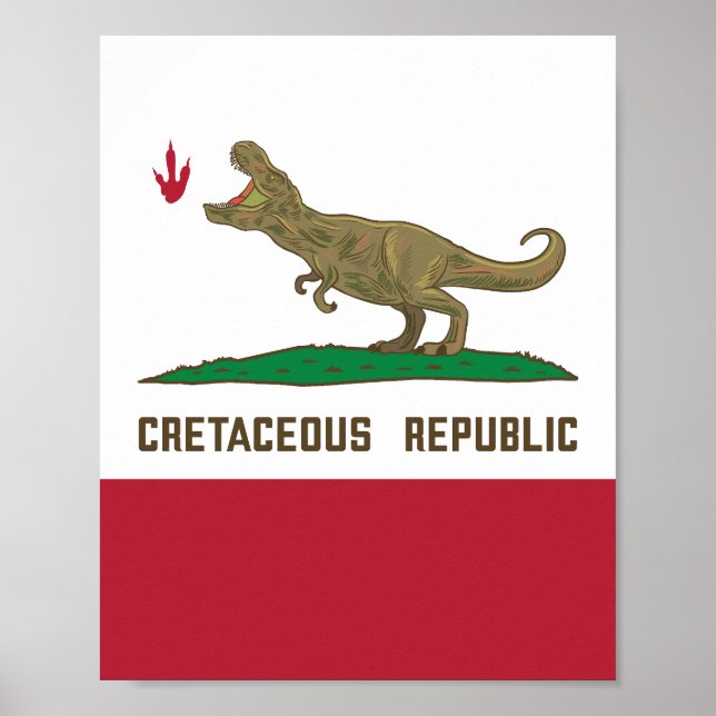 Cretaceous Republic California Flag T-rex Dinosaur Poster (Front)
