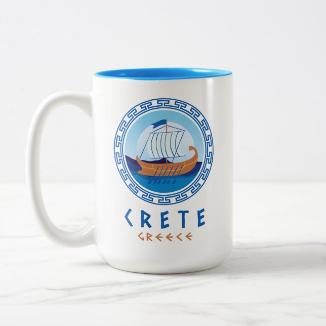 Crete, Greece Greek Ship Design Two-Tone Coffee Mug (Left)