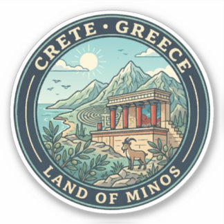 Crete Greece Illustration Travel Art Badge Sticker