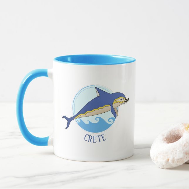 Crete, Greece Minoan Dolphin & Waves Mug (With Donut)