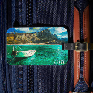 Crete Greece Ocean Oil Painting Luggage Tag