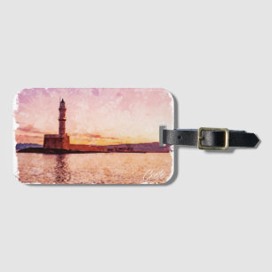 Crete Greece Oil Paint Sunset Art Luggage Tag