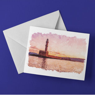 Crete Greece Oil Paint Sunset Art Postcard