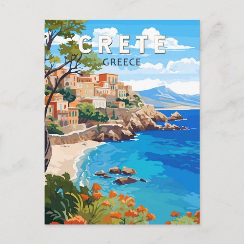 Crete Greece Travel Art Vintage Postcard
