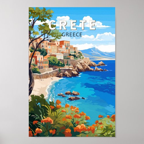 Crete Greece Travel Art Vintage Poster