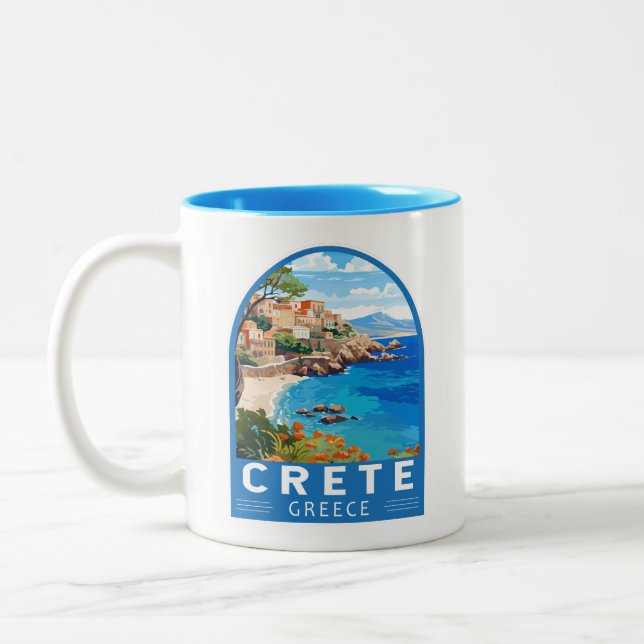 Crete Greece Travel Art Vintage Two-Tone Coffee Mug (Left)