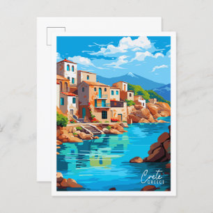 Crete Greece vintage travel illustration Postcard