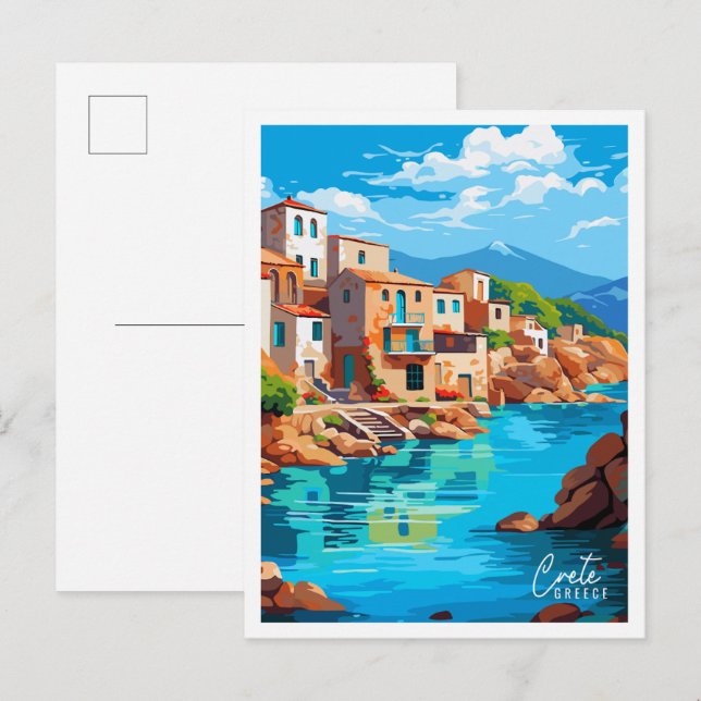 Crete Greece vintage travel illustration Postcard (Front/Back)