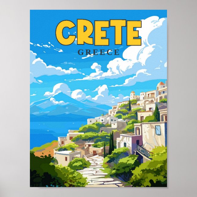 Crete Greece vintage travel illustration Poster (Front)