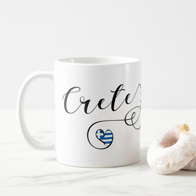 Crete Heart Flag, Greece, Cretan Coffee Mug (With Donut)
