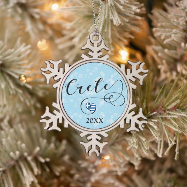 Crete Heart Flag, Greece, Cretan Snowflake Pewter Christmas Ornament (Tree)