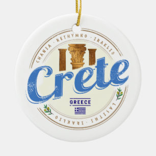 Crete Island Greece Retro Vintage Holiday Souvenir Ceramic Ornament