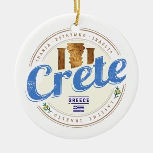 Crete Island Greece Retro Vintage Holiday Souvenir Ceramic Ornament