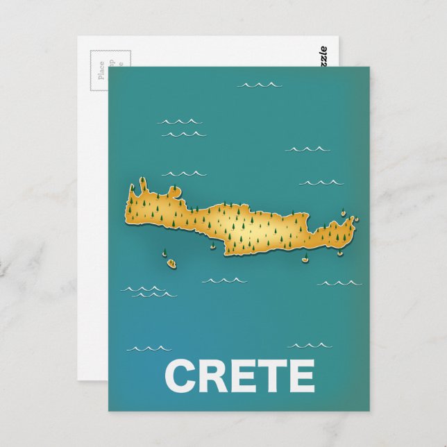 Crete map travel poster postcard (Front/Back)