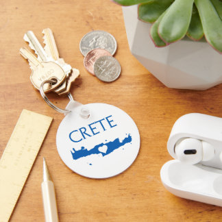 Crete Map with Heart Blue and White Keychain