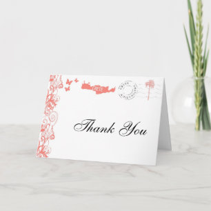 Crete Thank You Card In Coral Pink And White