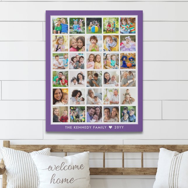 Crete Your Own 30 Photo Collage Family Name Purple Faux Canvas Print (Creator Uploaded)