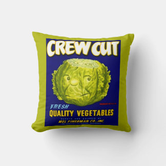 Crew Cut vegetable crate label print Throw Pillow