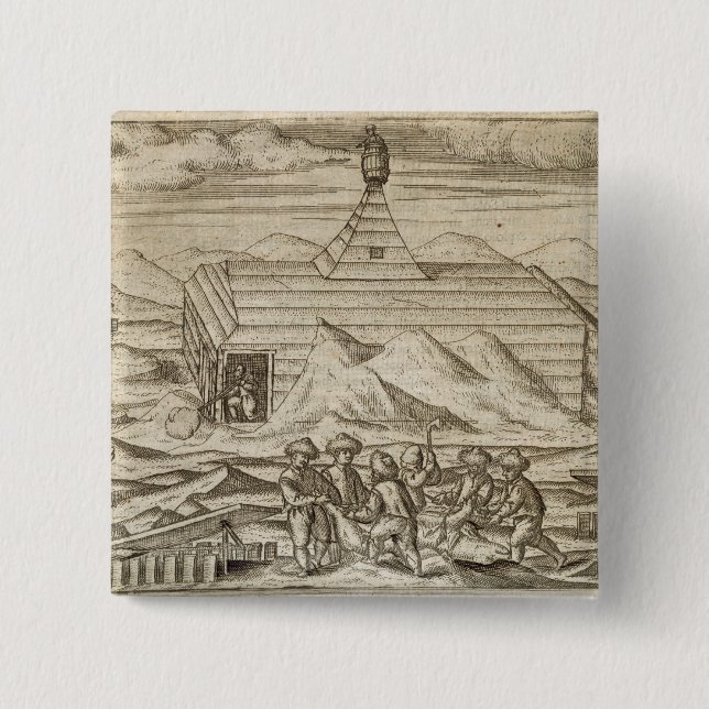 Crew killing and skinning bears, outside  the cabi pinback button (Front)