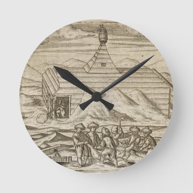 Crew killing and skinning bears, outside  the cabi round clock (Front)