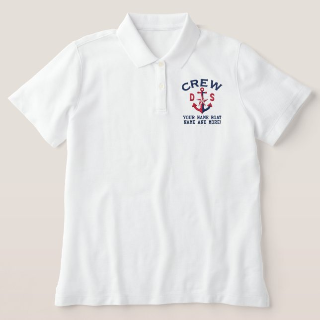 Crew Nautical Anchor Personalized Monogram Embroidered Polo Shirt (Design Front)