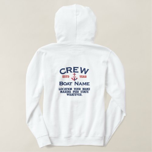 Crew Nautical Star Anchor Easily Personalized Embroidered Hoodie