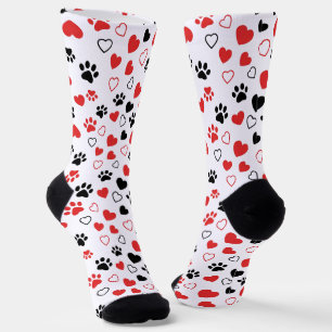 Crew Red and Black Paw Print and Heart Pattern Soc Socks