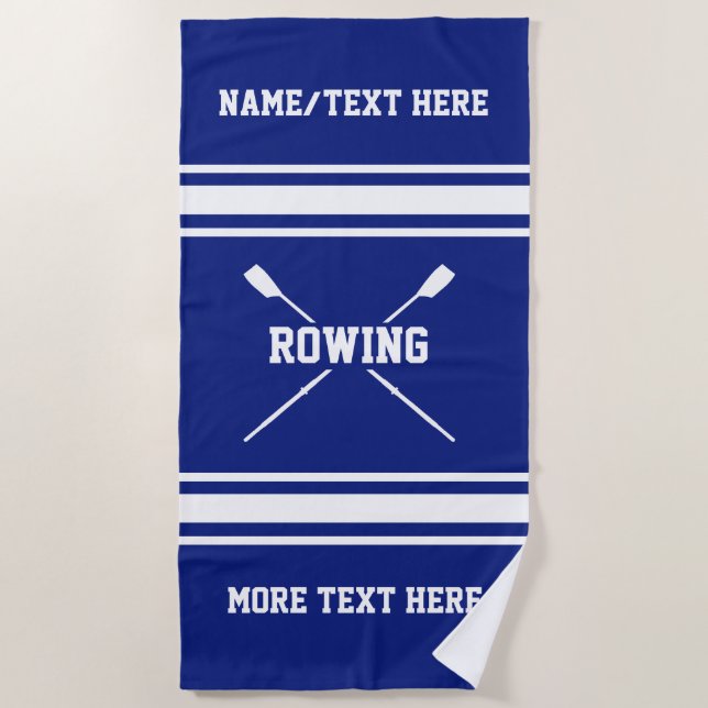 Crew Rower Name Rowing Club Name Custom Color Beach Towel (Front)