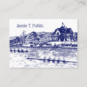 Crew Rowers Race With Boathouse Blue Business Card