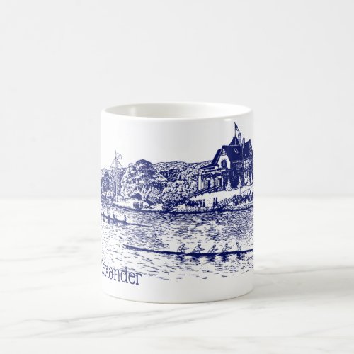 Crew Rowers Race With Boathouse Blue Coffee Mug