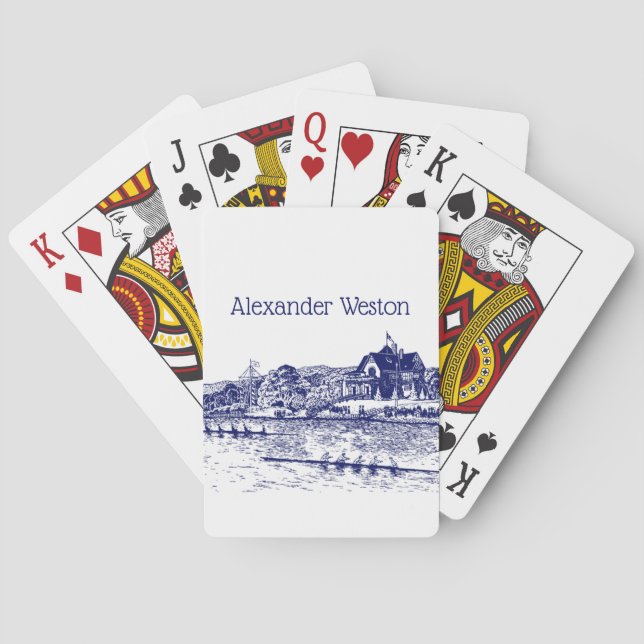 Crew Rowers Race With Boathouse Blue Poker Cards (Back)