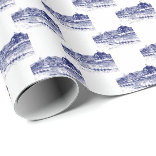 Crew Rowers Race With Boathouse Blue Wrapping Paper