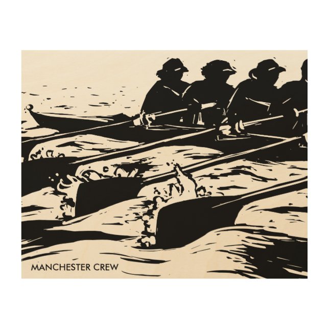 Crew Rowing Wood Art in Black and White (Front)