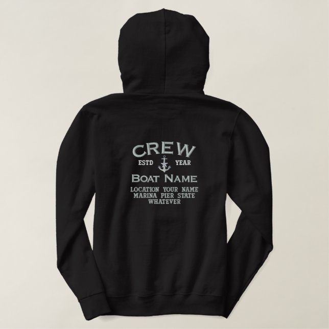 Crew Silver Star Anchor Easily Personalized Embroidered Hoodie (Design Back)
