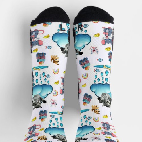 Crew Socks Cat Dog Mice Rainbow Fish