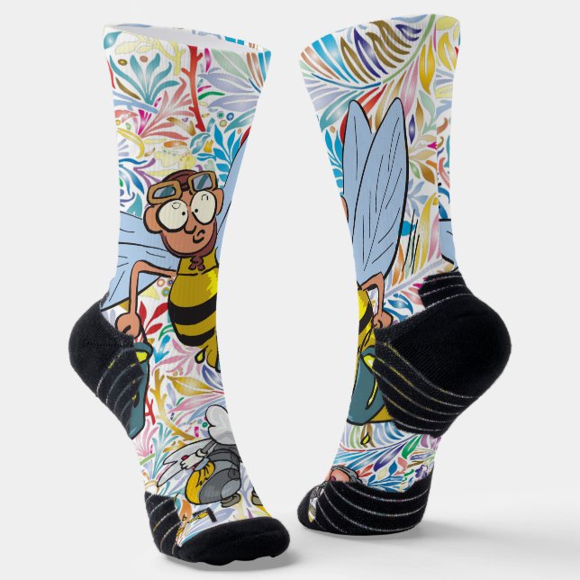 Crew Socks Colorful Floral Bumblebee Painting (Angled)