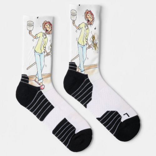 Crew Socks Colorful Happy Cleaning Lady