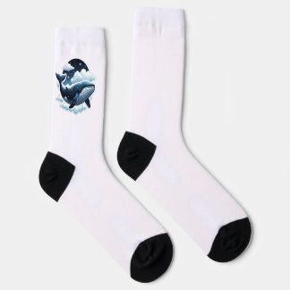 Crew Socks Floating cloud whale with stars 