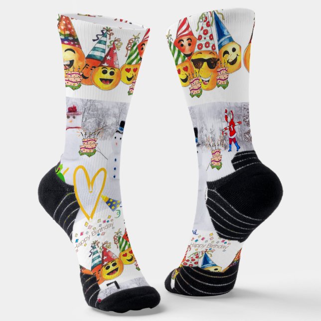 Crew Socks Merry Christmas Happy Birthday  (Angled)