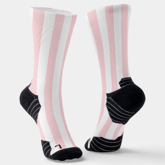 Crew Socks Pink & White Stripe (Angled)
