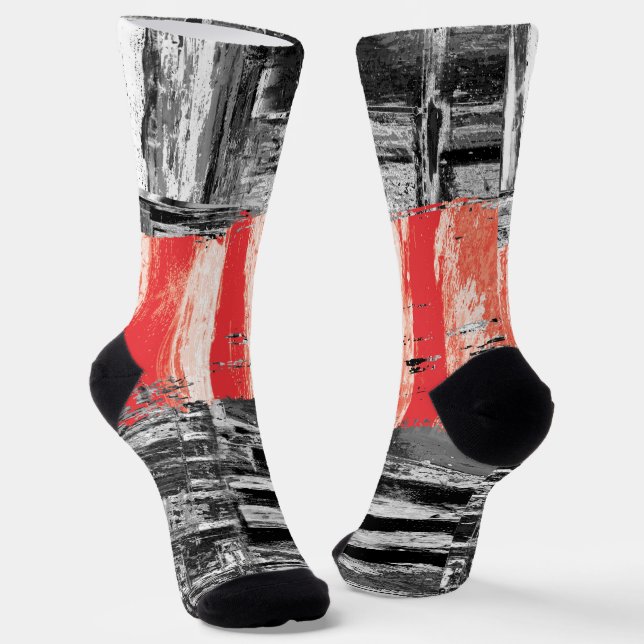 Crew Socks – Red Pulse Abstract Design (Angled)