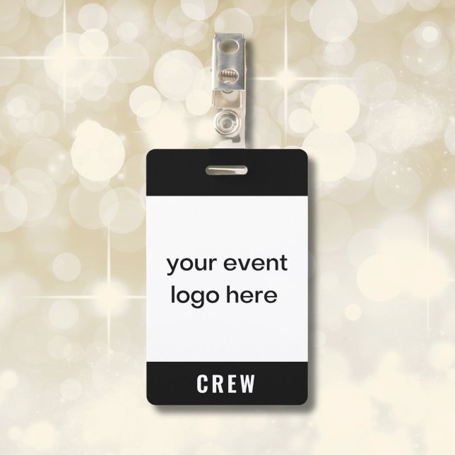Crew Staff Event Badge (Modern black and white crew badge for special event with logo. Name and date on back.)