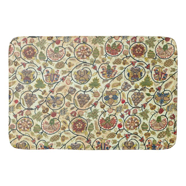 Crewel Work Embroidery Fruit and Flowers Bath Mat (Front)