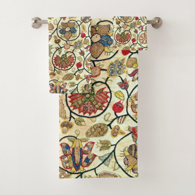 Crewel Work Embroidery Fruit and Flowers Bath Towel Set (Insitu)