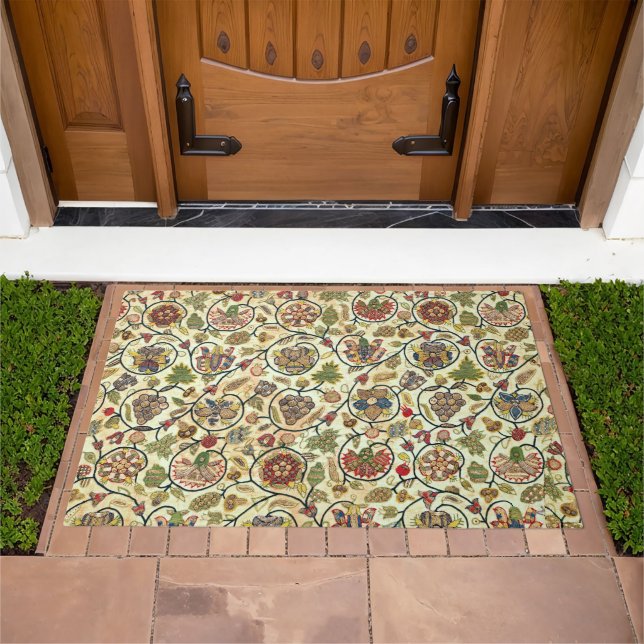 Crewel Work Embroidery Fruit and Flowers Doormat (Outdoor)