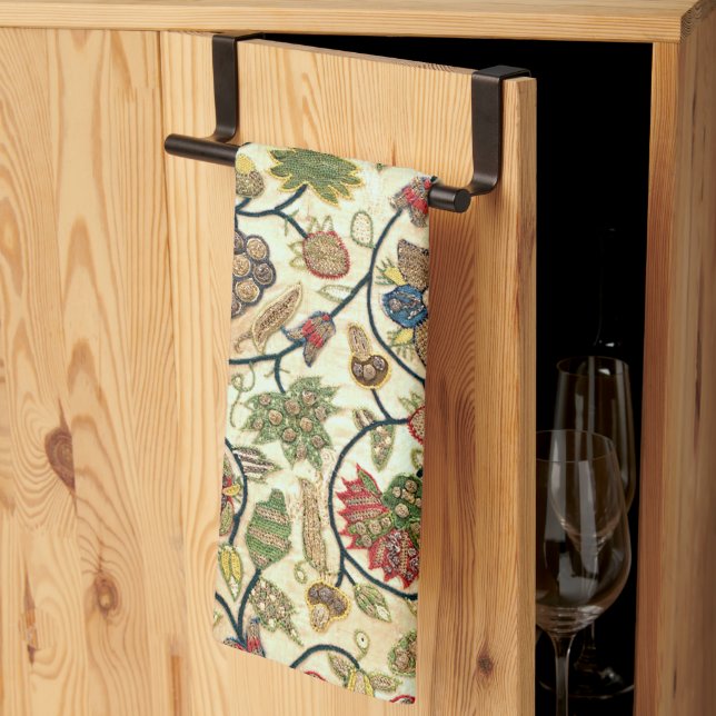 Crewel Work Embroidery Fruit and Flowers Kitchen Towel (Thirds Fold)