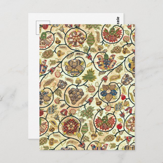 Crewel Work Embroidery Fruit and Flowers Postcard (Front/Back)